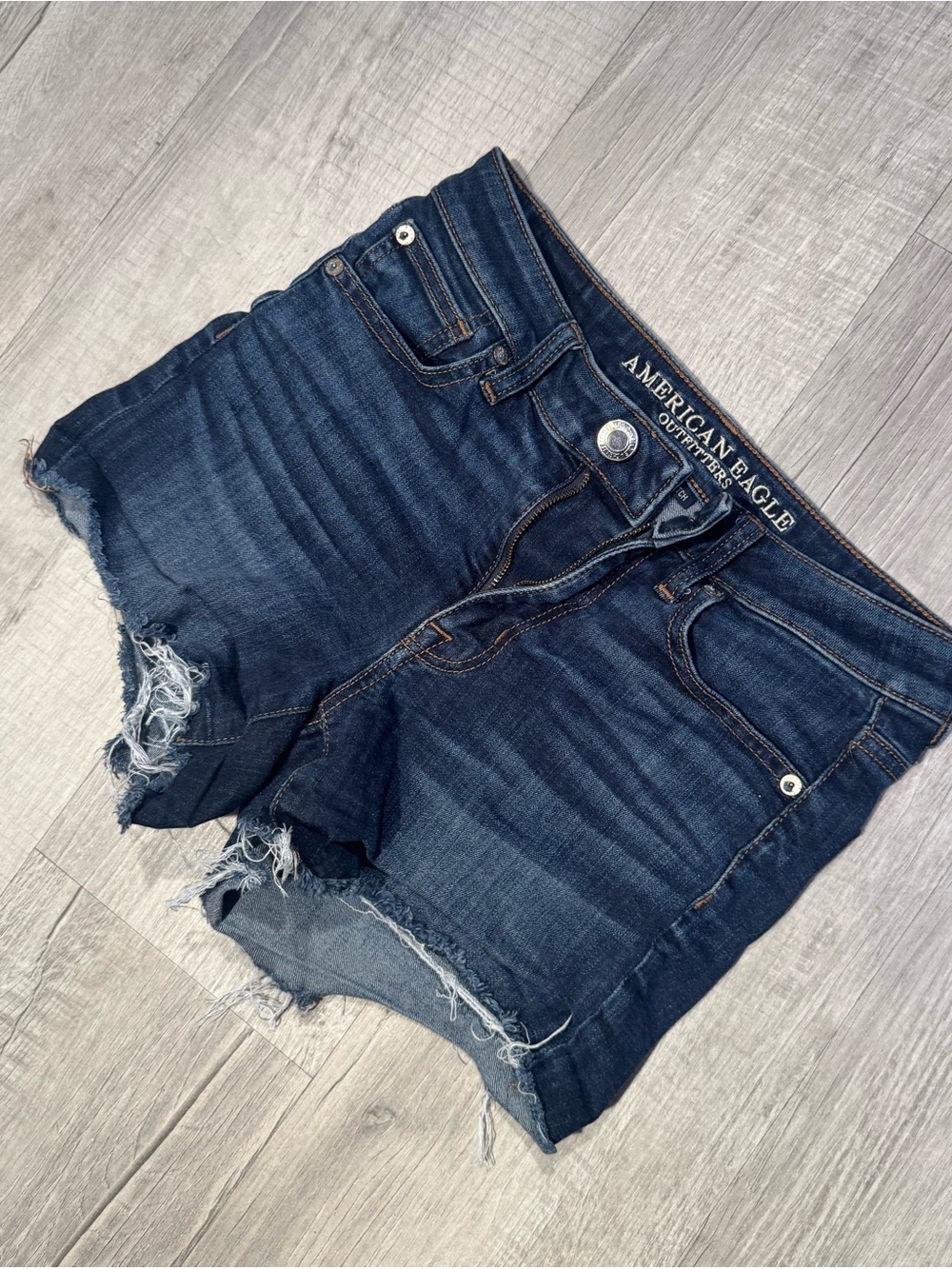 American Eagle Dark Blue Distressed Denim Cutoff Shorts